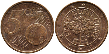 АВСТРИЯ 5 ЕВРОЦЕНТОВ 2004 KM 3084 сталь плакированная медью 4391-237