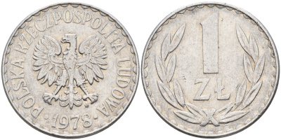 Польша 1 злотый 1978 MW KM 49.1 алюминий    4161-136