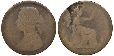 Великобритания 1/2 пенни 1890 Виктория (1837-1901) KM 754, Spink 3956 бронза 4163-534