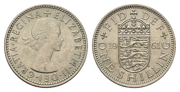 Великобритания 1 шиллинг 1961 Елизавета II (1952-2022), Английский герб KM 904, Spink 4147 медно-никель 4182-1237