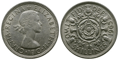 Великобритания 2 шиллинга (флорин) 1965 Елизавета II (1952-2022) KM 906, Spink 4146 медно-никель 4382-523