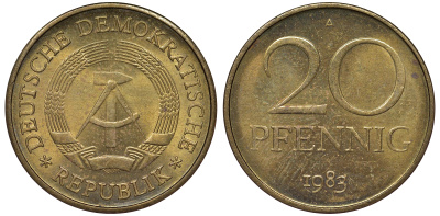 ГДР 20 пфеннигов 1983 А KM 11 латунь 62-1057