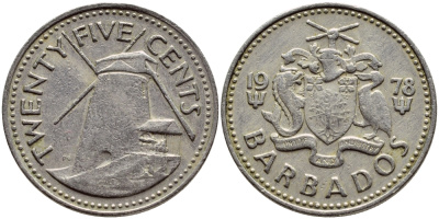 Барбадос 25 центов 1978 ветряная мельница Моргана Льюиса KM 13 медно-никель 4398-347