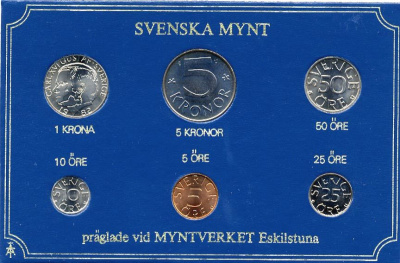 Швеция набор монетного двора из 6 монет 1982 в картоне, Карл XVI Густав (1973- ) KM MS23 UNC 7-5-7-238