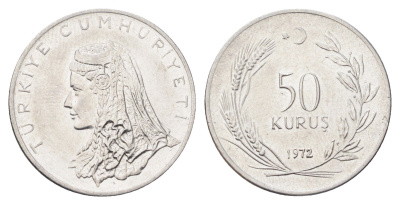 Турция 50 курушей 1972 Анатолийская невеста KM 899 нержавеющая сталь 4706-1136