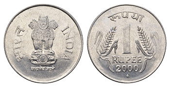 Индия 1 рупия 2000 KM 92.2 нержавеющая сталь UNC 4688-1257