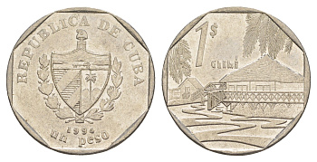 Куба 1 песо 1994 хижины Гуама KM 579 сталь плакированная никелем 4646-441