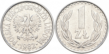 ПОЛЬША 1 ЗЛОТЫЙ 1982 MW KM 49.1 алюминий 68-432