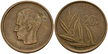 Бельгия 20 франков 1980 Belgie, Бодуэн I (1951-1993) KM 160 никель бронза 4599-143