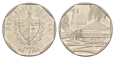 Куба 1 песо 1994 хижины Гуама KM 579 сталь плакированная никелем 4646-441