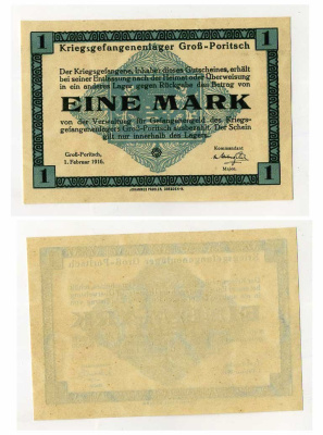 ГЕРМАНИЯ 1 МАРКА ND GROSS-PORITSCH, ЛАГЕРЬ ВОЕННОПЛЕННЫХ C-3048 бумага UNC (пресс) 504-22-2-2