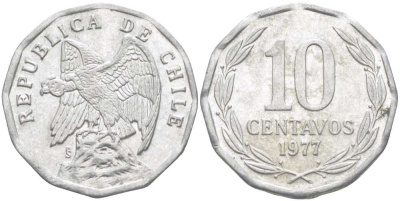 Чили 10 сентаво 1977 KM 205a алюминий 4402-354
