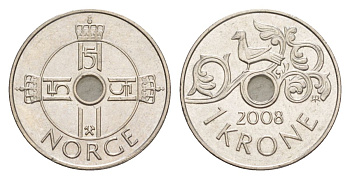 Норвегия 1 крона 2008 Харальд V (1991-) KM 462 медно-никель 4635-745