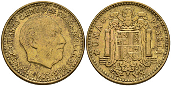 Испания 1 песета 1963 (65) Франсиско Франко (1939-1975) KM 775 алюминиевая бронза    4597-125