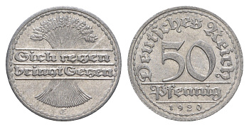 Германия 50 пфеннигов 1920 E KM 27, J. 301 алюминий 4638-957