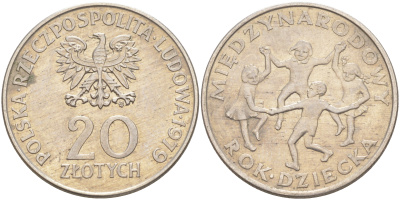 Польша 20 злотых 1979 Международный год детей KM 99 медно-никель 4111-324