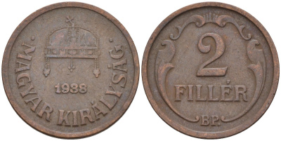 Венгрия 2 филлера 1938 BP KM 506 бронза 4115-1158