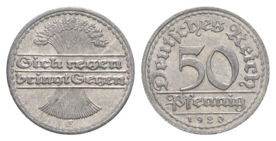Германия 50 пфеннигов 1920 E KM 27, J. 301 алюминий 4638-957