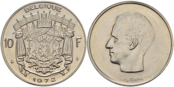 Бельгия 10 франков 1972 Belgique, Бодуэн I (1951-1993) KM 155.1 никель 67-635