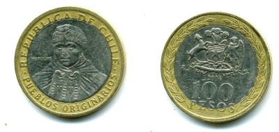 Чили 100 песо 2006 индейцы Мапуче KM 236 биметалл 29-343