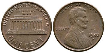 США 1 цент 1980 D, Авраам Линкольн KM 201 медь цинк 71-1567