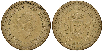 НИДЕРЛАНДСКИЕ АНТИЛЫ 5 ГУЛЬДЕНОВ 1998 KM 43 латунь сталь 72-1451