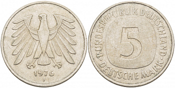 ФРГ 5 МАРОК 1976 J, KM 140.1, J. 415 медно-никель плакированный никелем 59-541