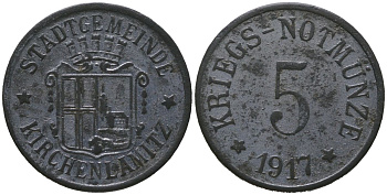 Кирхенламиц (Бавария) 5 пфеннингов 1917 Funck 243.1, Men18 16416.1 цинк 4136-137