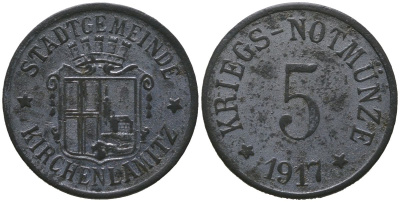 Кирхенламиц (Бавария) 5 пфеннингов 1917 Funck 243.1, Men18 16416.1 цинк 4136-137