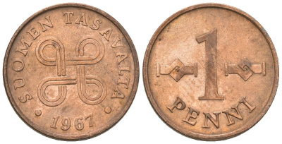 Финляндия 1 пенни 1967 KM 44 медь 4174-324