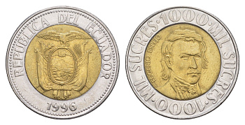 Эквадор 1000 сукре 1996 KM 99 биметалл UNC 4641-736