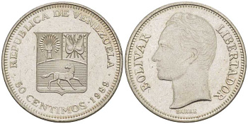 Венесуэла 50 сентимо 1989 Симон Боливар KM 41а сталь плакированная никелем 105-829