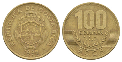 Коста-Рика 100 колонов 1998 KM 230a алюминиевая бронза 4631-331