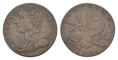Великобритания, Мидлсекс 1 фартинг 1793 Исаак Ньютон, токен Dalton & Hamer 1151, Atkins 220 медь 3711-135