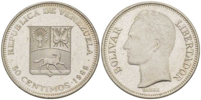 Венесуэла 50 сентимо 1989 Симон Боливар KM 41а сталь плакированная никелем 105-829