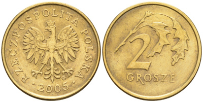 Польша 2 гроша 2005 MW KM 277 латунь    4136-943