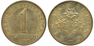 АВСТРИЯ 1 ШИЛЛИНГ 1990 KM 2886 алюминиевая бронза 62-431