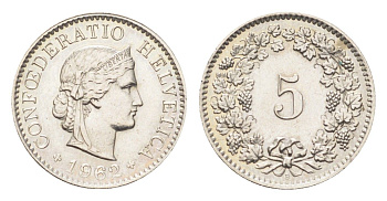 Швейцария 5 раппенов 1962 B KM 26 медно-никель 4705-1253