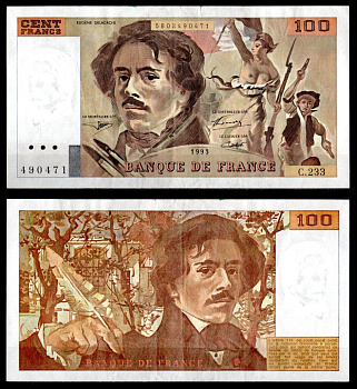 Франция 100 франков 1993 "SECR?TAIRE G.al" Pick 154 g (2) бумага 7222-58-3-1