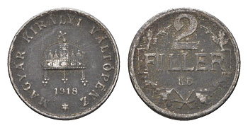 Венгрия 2 филлера 1918 KB, Карл I (1916-1918) KM 497 железо 4665-419