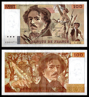 Франция 100 франков 1993 "SECR?TAIRE G.al" Pick 154 g (2) бумага 7222-58-3-1