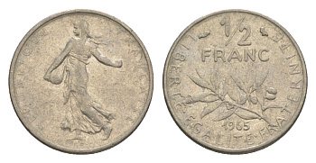 Франция 1/2 франка 1965 сеятель KM 931.1, Le Franc 198.3 никель 4630-418