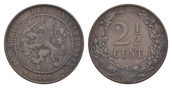 Нидерланды 2 1/2 цента 1904 Вильгельмина (1890-1948) KM 134 бронза 56-1451