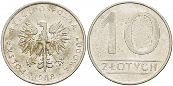 ПОЛЬША 10 ЗЛОТЫХ 1988 MW KM 152.1 медно-никель 4519-1016