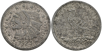 ГЕРМАНИЯ ЖЕТОН ND АМЕРИКАНСКИЙ ОРЕЛ, ИНДЕЕЦ, IN GOT WE TRAST 1923, ДИАМЕТР 20 ММ. белый металл 99-534