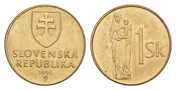 Словакия 1 крона 1994 KM 12 сталь плакированная бронзой aUNC 4659-557