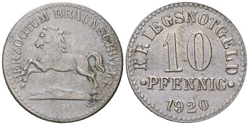 Брауншвейг 10 пфеннигов 1920 Funck 56.5, Men05 3454.11, Men18 4388.11 железо 80-815