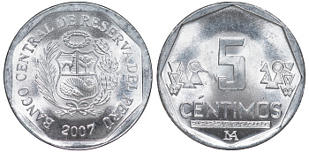 Перу 5 сентимо 2007 LIMA KM 304.4a алюминий aUNC 4189-963