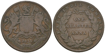 Британская Индия 1/4 анны 1835 KM 446 медь 98-1152