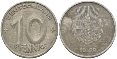 ГДР 10 пфеннигов 1949 A KM 3 алюминий 4143-726